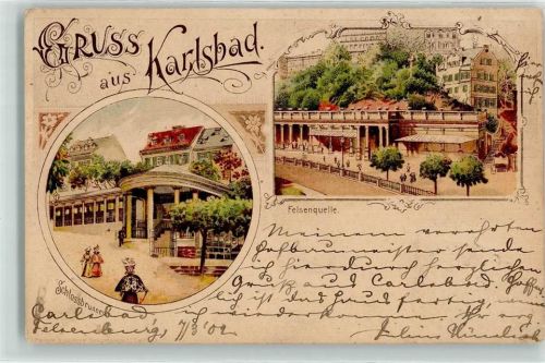 Karlovy Vary 1902 Felsenquelle Schlossbrunnen Frauen