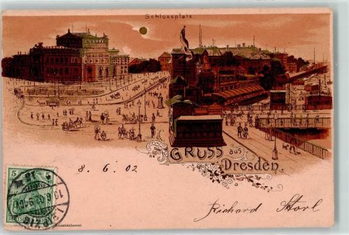 Dresden 1902 Schloßplatz Radfahrer Hunde Kutschen