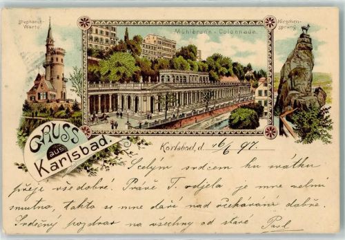 Karlovy Vary 1897 Stephanie Warte Mühlbrunn Colonnade Hirschensprung