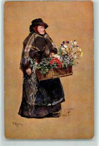 Beruf Blumenverkäuferin Bauchladen - Serie Berliner Straßenhändlerin Raphael Tuck Nr. 1202 B Skarbina, F.