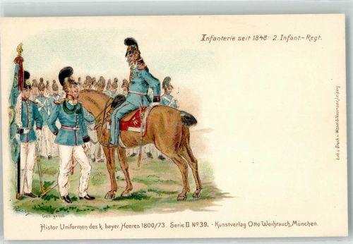 Histor. Uniformen des bayer. Heeres 1800/73 Serie II Nr. 39 Verlag Weihrauch AK Uniform 1900 Lithographie / Künstlerkarte