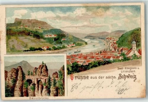 Königstein 1899 Basteibrücke Stadt Königstein u. Lilienstein