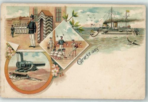 1900 Gruss aus Kriegsschiff Geschütz Matrosen