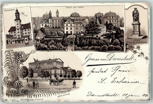 Darmstadt 1898 Glockenspiel Theater Kriegerdenkmal Denkmal Landgraf Philipp der Großmütige