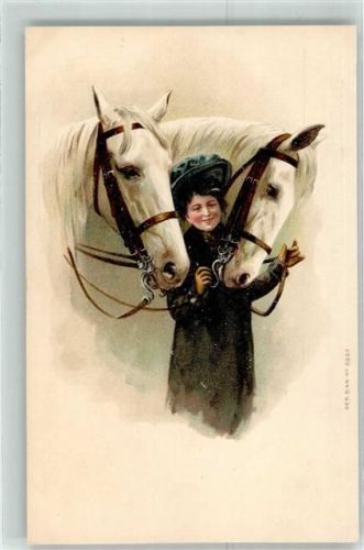 1899 Frau mit zwei Schimmel AK