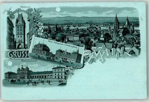 Mainz 1900 Holzturm Zentralbahnhof Neues Zollagerhaus Direktionsgebäude