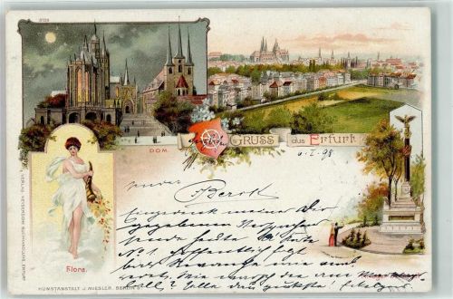 Erfurt 1898 Flora Dom bei Nacht Kriegerdenkmal