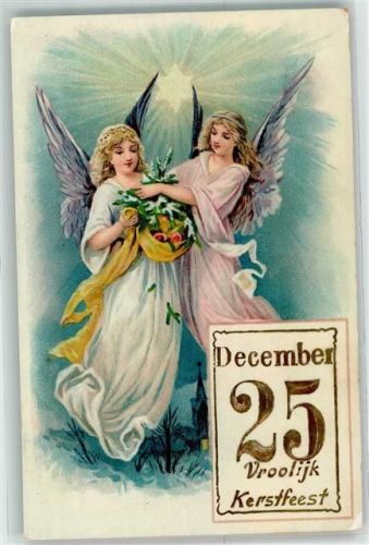 1907 Zwei Engel Tannenbaum Stern Datum 25. Dezember Weihnachten AK