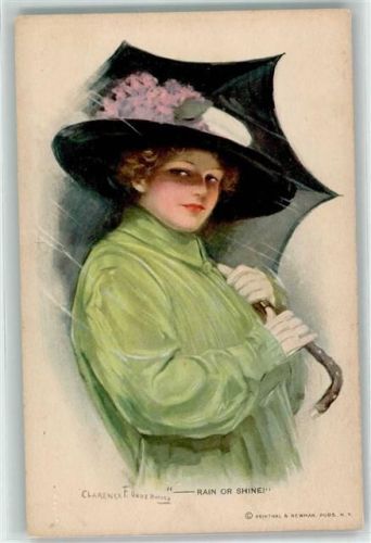Rain or Shine Frau mit einem Regenschirm , Reinthal & Newmann Serie 349 Water Color