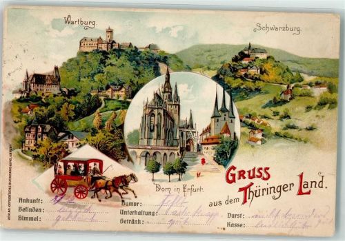 Erfurt 1915 Lithographie Wartburg Schwarzburg Dom
