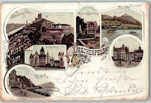Drachenfels 1896 Ruine Drachenfels Chorruine Heisterbach Königswinter Drachenburg Petersberg Rolandseck Lithographie