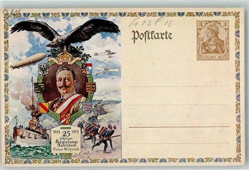 1913 25 jähriges Regierungsjubiläum Kaiser Wilhelm II. Zeppelin Adler Soldaten Dampfer Wappen