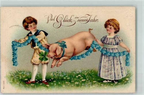 1907 Neujahr Kinder Vergissmeinnicht Bordüre AK