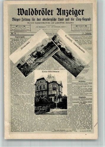 Waldbröl 1907 Zeitungs AK Waldbröler-Anzeiger Titelseite Heilanstalt Kreis-Ständehaus