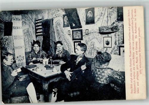 99842 O5906 Ruhla 1912 Foto AK Wohnstube Alte Ruhlaer Messermacher-Familie Pfeife