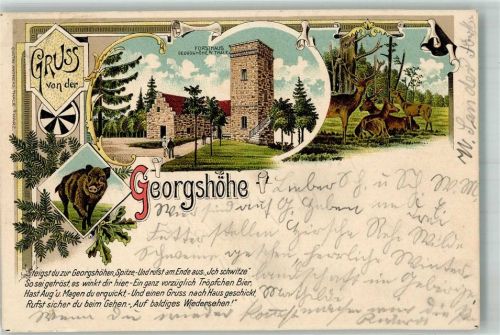 Thale 1900 Forsthaus Georgshöhe Wildschwein Hirsche und Hirschkühe 4-Zeiler-Gedicht