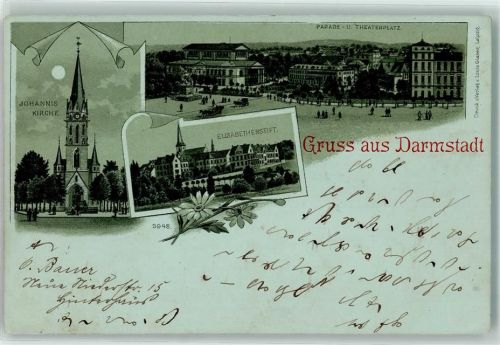 Darmstadt 1900 Johanniskirche Elisabetenstift Parade u. Theaterplatz