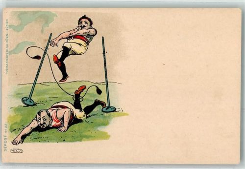Hürdenlauf Humor Verlag Künzli Nr.4432 Leichtathletik Lithographie