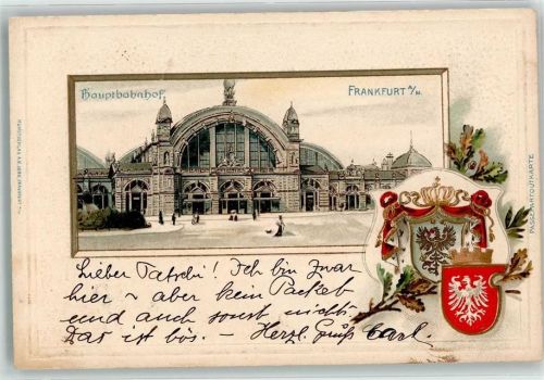 Frankfurt 1904 Hauptbahnhof Wappen Krone Adler Gold Rot Weiß