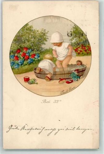 1926 August Rökl Nr. 1440 Zwei Kleinkinder beim Spiel im Waschzuber