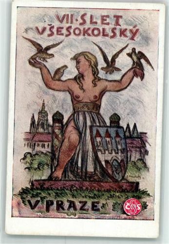 Prag VII Slet Vsesokolsky 1920 Cechie mit Falken sign. Kaplickeho