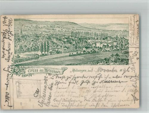 Melsungen 1896 Vorläufer Druck um 1880 - 1889 Bahnhof Eisenbahnzug Bahnpost Kassel-Bebra