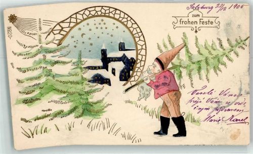 1903 Weihnachten Zwerg trägt einen Tannenbaum AK