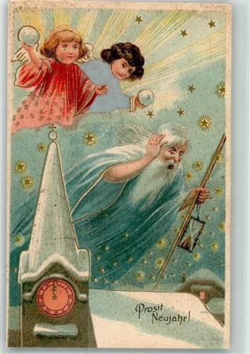 1904 mit echter Stoff Applikation - Engel Petrus Kirchenuhr AK