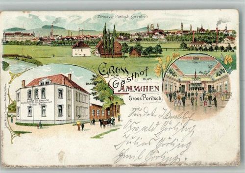 Großporitsch Porajow 1900 BOAKC Lithographie Gasthaus zum Lämmchen Saal