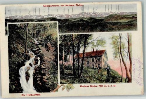 Steinen 1908 Höllbachfälle Kurhaus Stalten Alpenpanorama Verlag Ph. Bussemer 3692