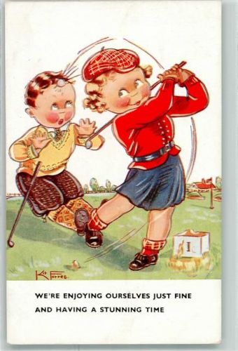 1938 Auf AK sign. Kit Forres Kind Golf