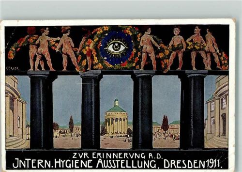 Dresden 1911 sign. Erler Internationale Hygiene Ausstellung Lithographie Hartung & Rüttinger Off. Postkarte Nr 64