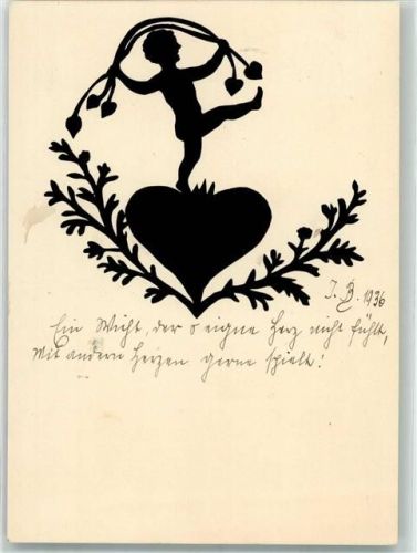 1936 Scherenschnitt aufgeklebt Herz Poesie