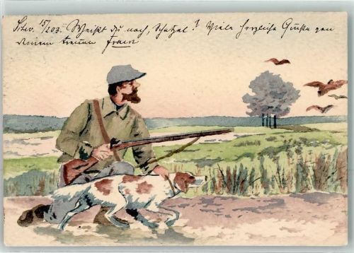 1900 Jäger mit seinem Jagdhund handgemacht AK
