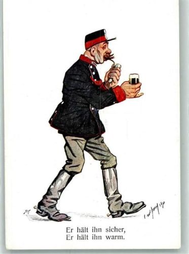 Er hält ihn sicher Er hält ihn warm Pfeife rauchen Bier Soldat Uniform BKW I Nr 971-4