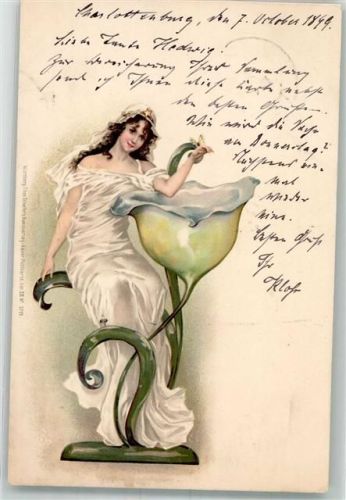 Aqua Postkarte Serie XII Nr. 5719 Jugendstil Frauenschönheit Blütengefäß