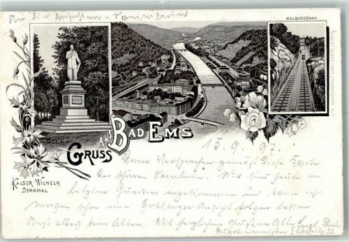 Bad Ems 1897 Kaiser Wilhelm-Denkmal Malbergbahn Lahnbrücken