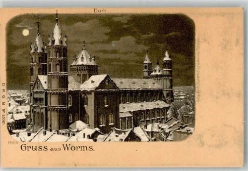 Worms Lithographie Dom Winter Mondschein