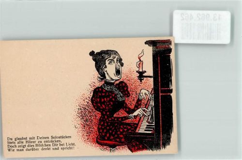 1898 Lithographie Humor Frau Solo am Klavier Bildkarte