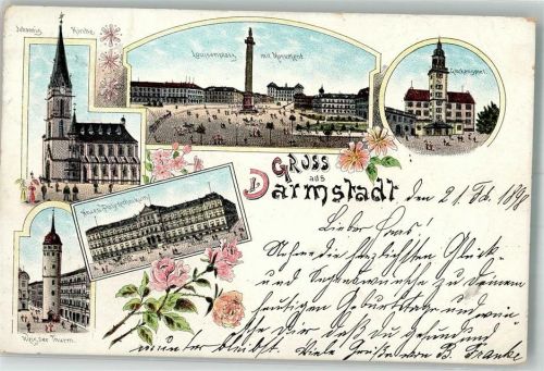 Darmstadt 1898 Johanniskirche Louisenplatz Glockenspiel Weißer Trum
