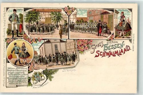 Homberg Schwälmer Tracht Tanz und Hochzeitszug Wappen Gruss aus dem Hessen-Schwalmland Verlag Georg Kurtz Ort lt. Recherche
