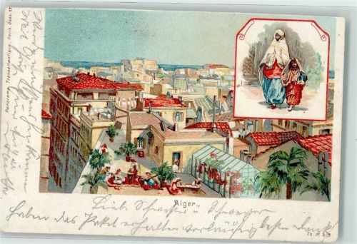 Alger Tracht Marktszene Litographie