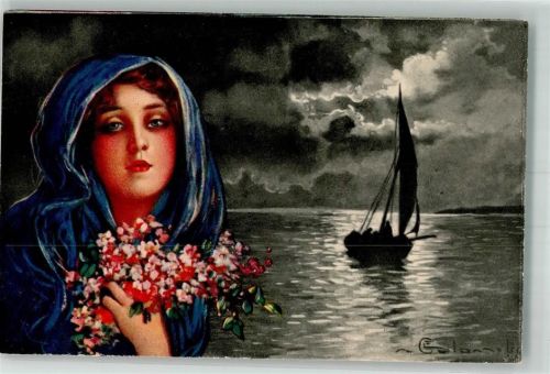 Frau wartet auf ein Schiff Serie Serie 1742-2
