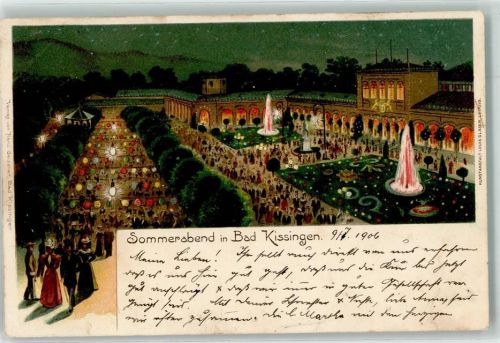 Bad Kissingen 1906 Kurpark Sommerfest Lampinions Wasserfontainen Nachtaufnahme