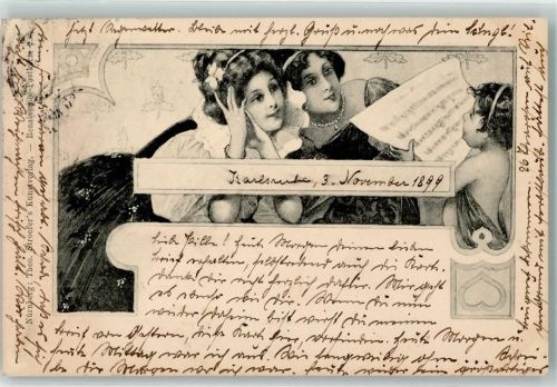 1899 Verlag Stroefer Renaissance Karte Nr. 2 Frauen Amor Notenblatt
