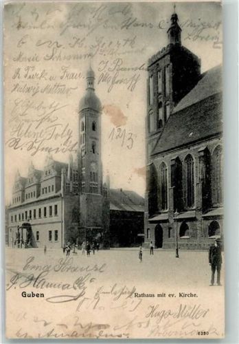 Guben 1906 Rathaus mit Ev. Kirche
