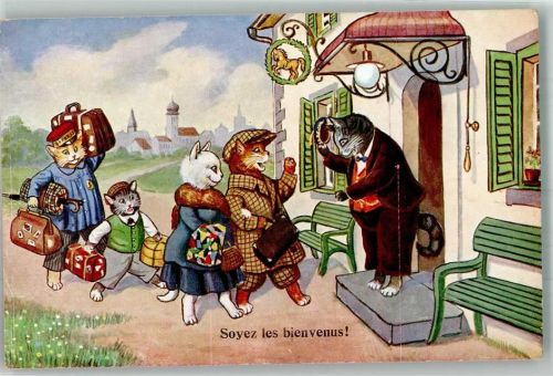 Serie 4439 Katze Familie vermenschlicht Urlaub