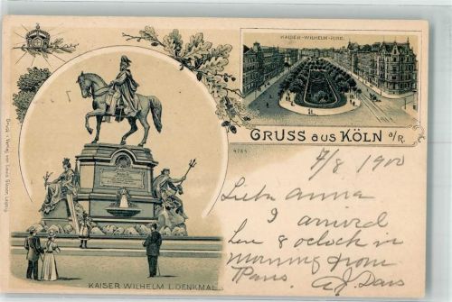 Köln Neustadt-Nord 104 1900 Kaiser Wilhelm Denkmal Kaiser Wilhelm I. Ring Bahnpost Köln Rhein Zug 31