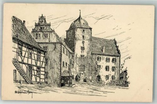Schlitz Die Vorderburg Federzeichnung v. O. Ackermann Serie Malerische Motive aus Schlitz