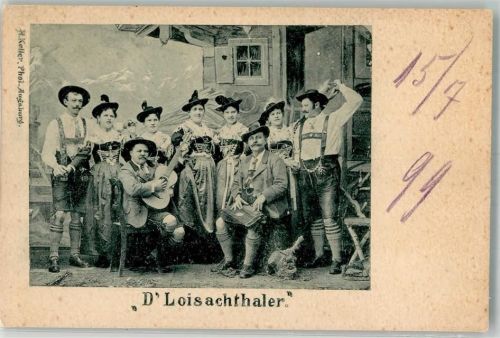 1899 Trachtenkapelle D'Loisachthaler mit Gitarre und Zither Fotograf Keller